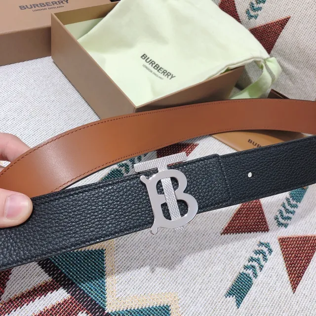 Burberry Knight Belt Black Pebbled Leather Silver-Tone Buckle Leather Belt 7