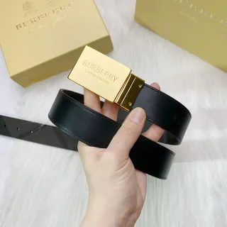 Burberry Knight Black Gold Smooth Rectangular Buckle Leather Belt