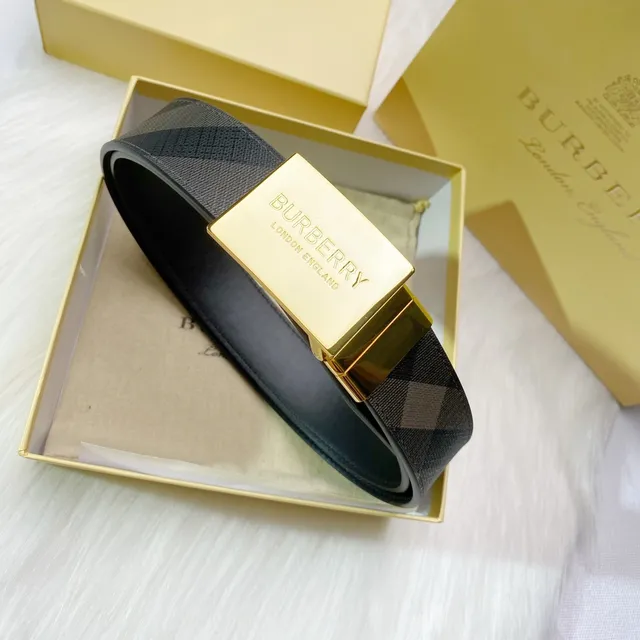 Burberry Knight কালো সোনালি মসৃণ আয়তক্ষরী বকল চামড়ার বেল্ট 6
