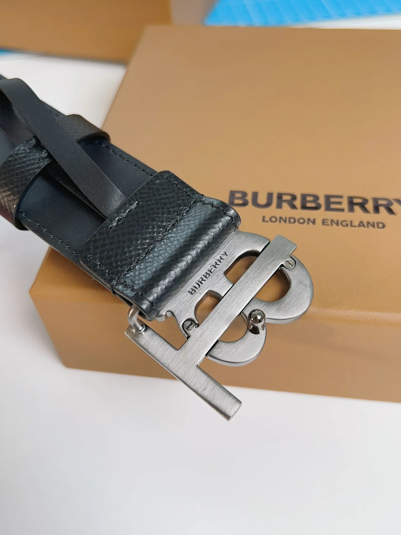 Burberry Knight Black Textured Leather Belt 3