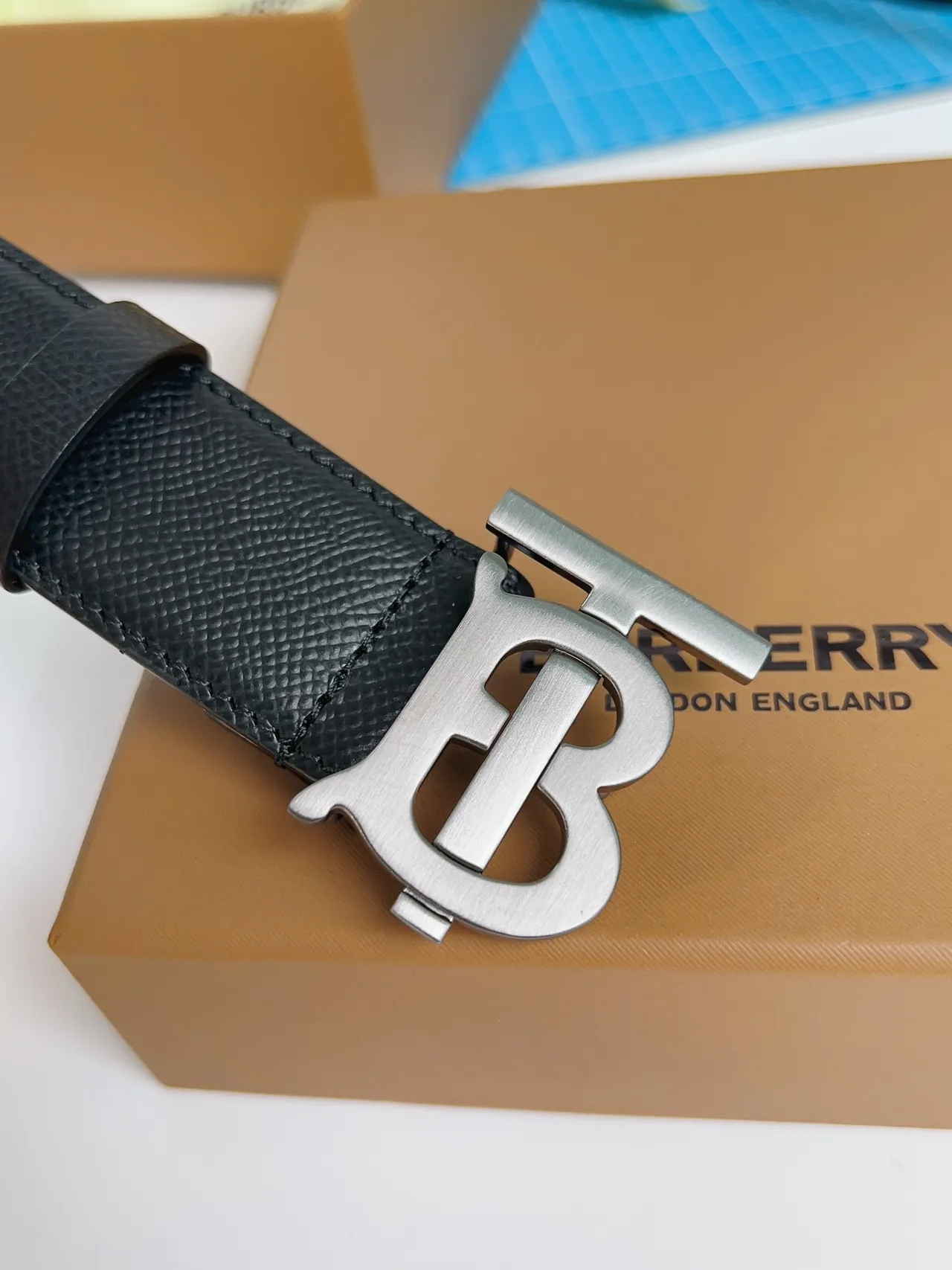 Burberry Knight Black Textured Leather Belt 4