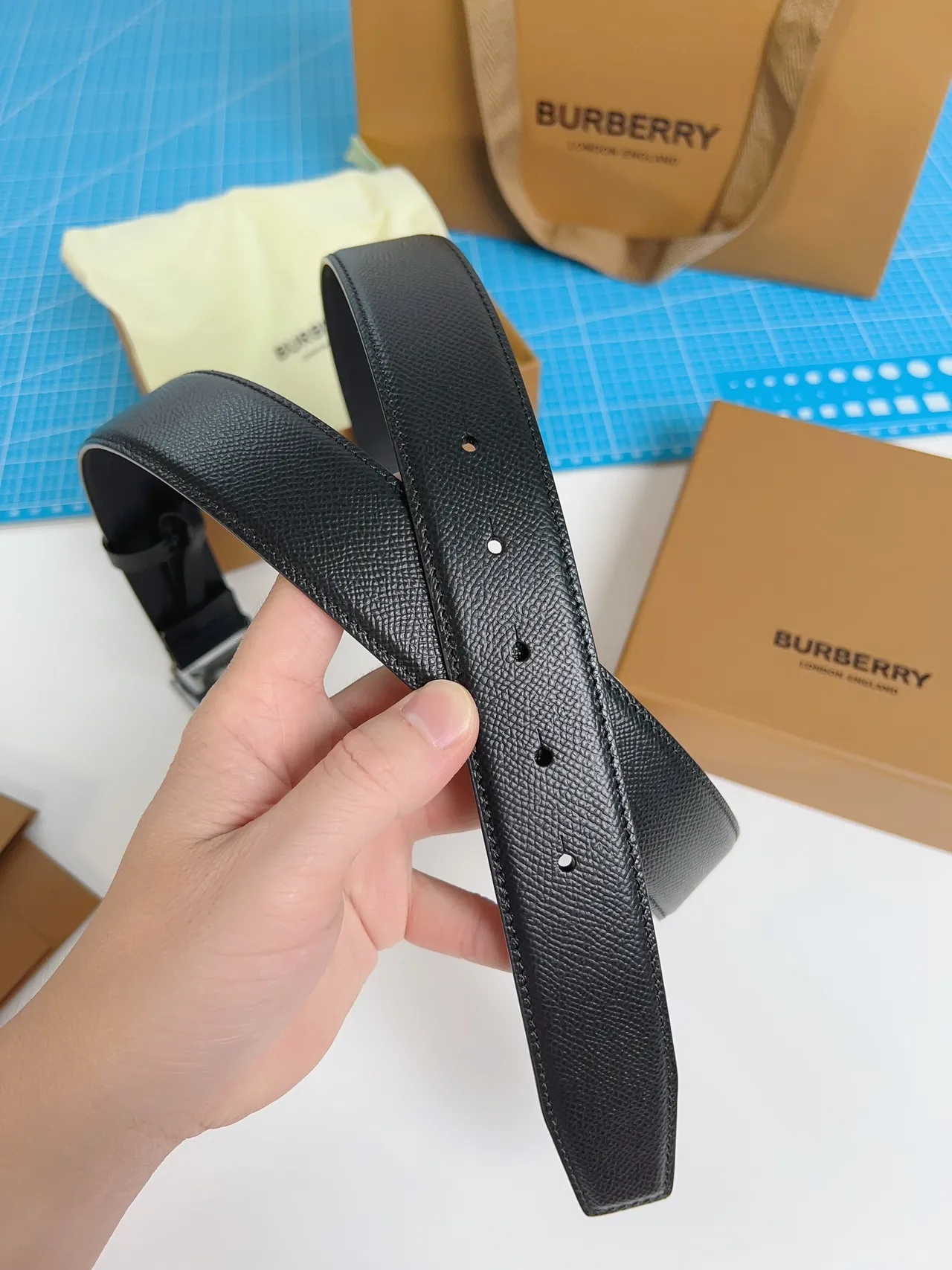 Burberry Knight Black Textured Leather Belt 5