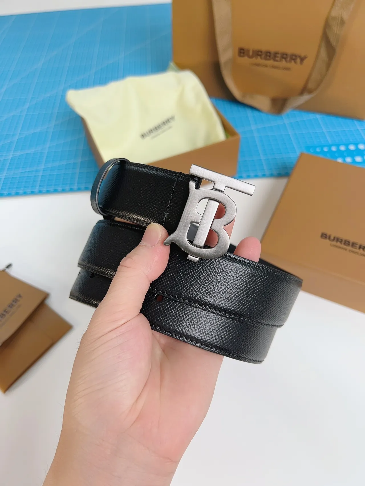 Burberry Knight Black Textured Leather Belt 6