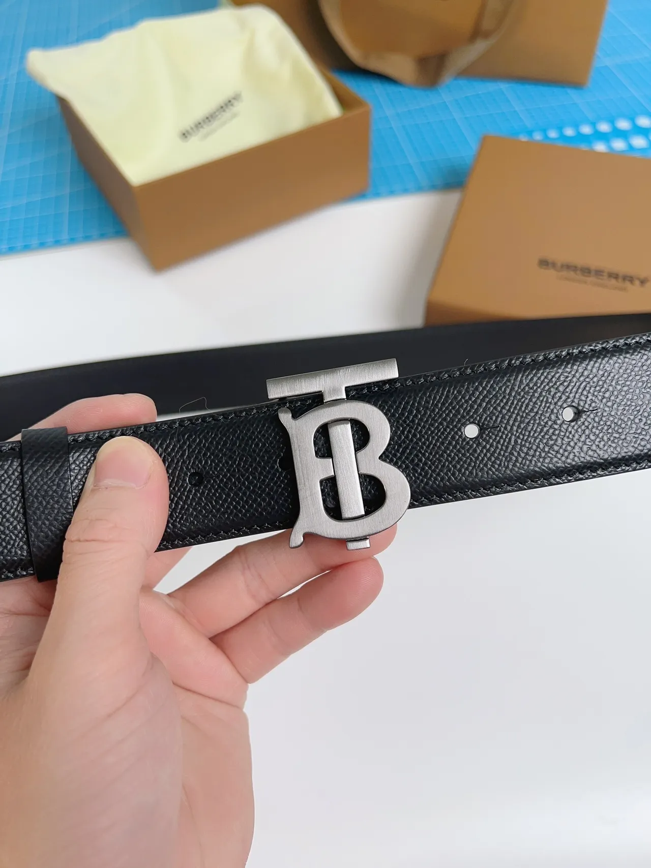 Burberry Knight Black Textured Leather Belt 7
