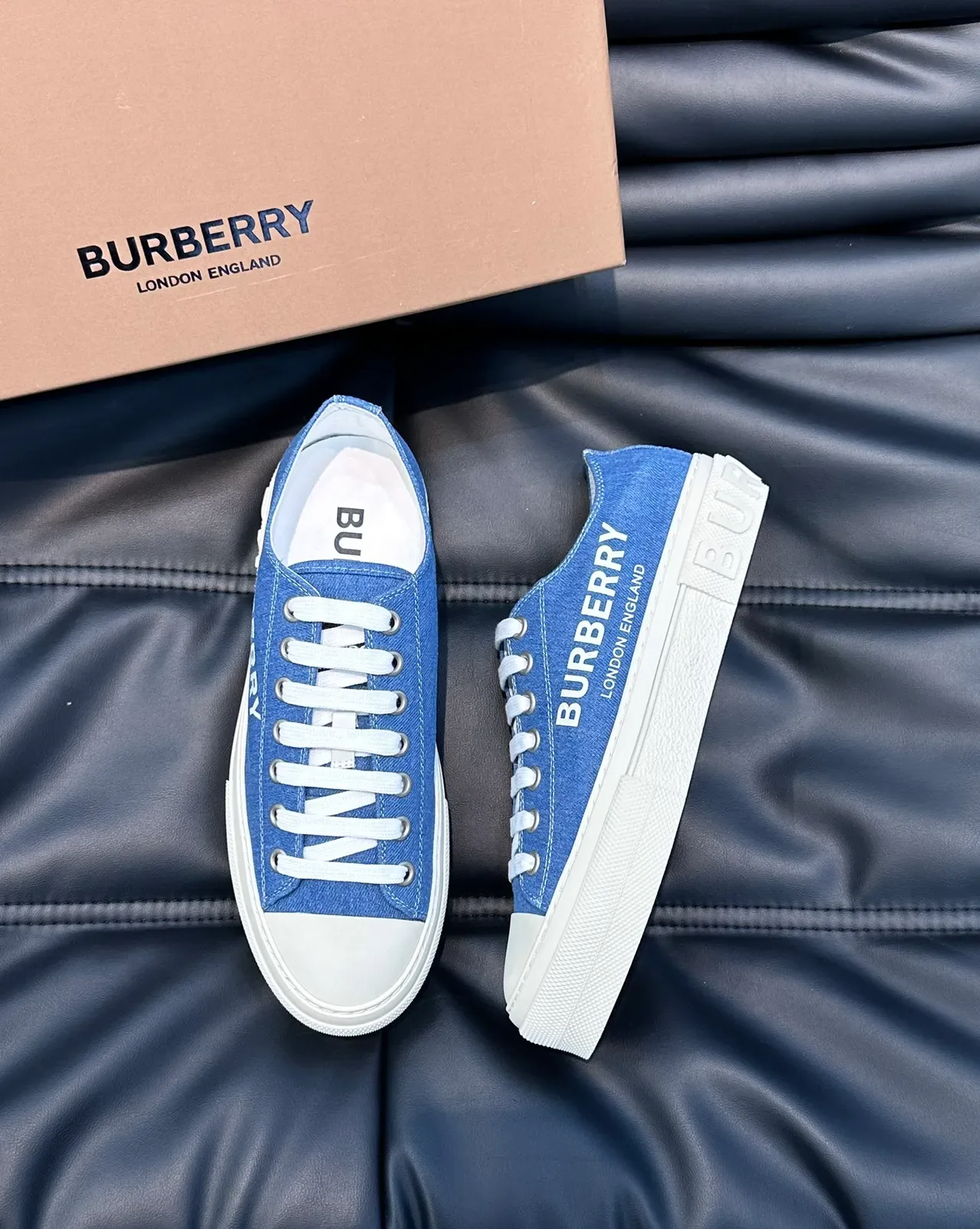 Burberry Knight Blue Canvas Logo Print Lifestyle Sneakers 5