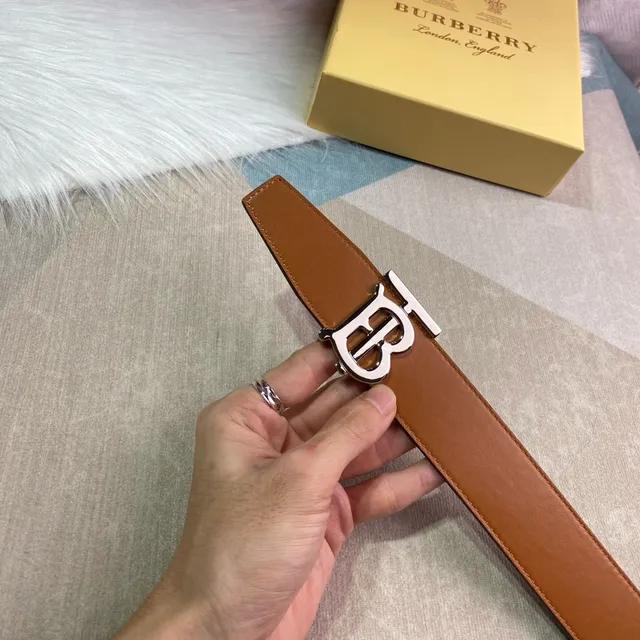 Burberry Knight marron noir tan lisse Silver-Tone TB Monogram Buckle Leather Belt 2