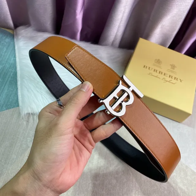 Burberry Knight marron noir tan lisse Silver-Tone TB Monogram Buckle Leather Belt 3