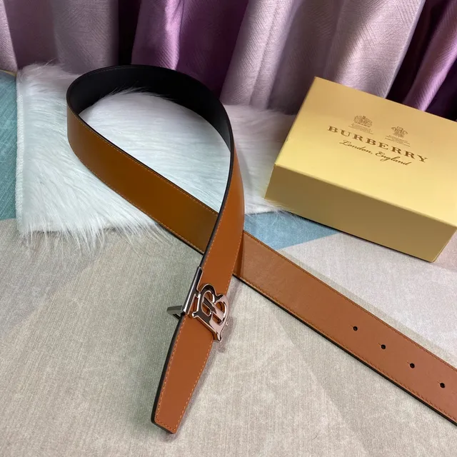 Burberry Knight marron noir tan lisse Silver-Tone TB Monogram Buckle Leather Belt 4