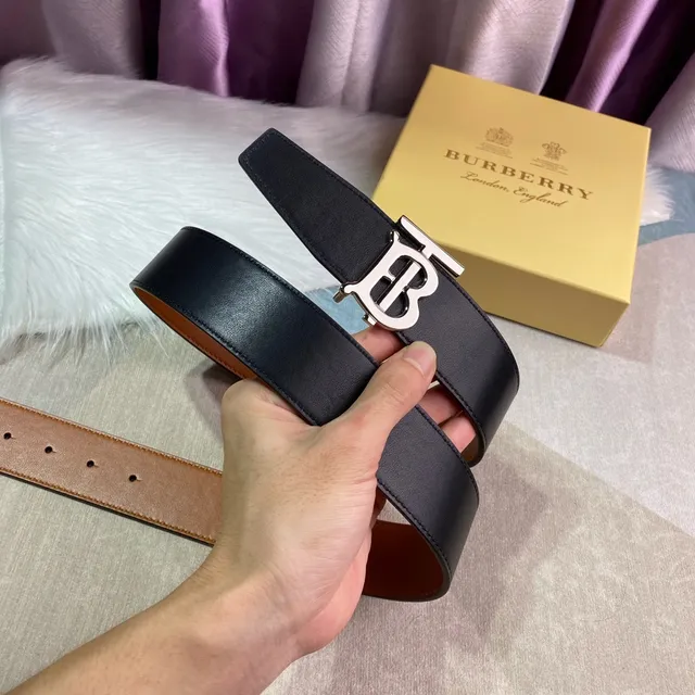 Burberry Knight marron noir tan lisse Silver-Tone TB Monogram Buckle Leather Belt 5