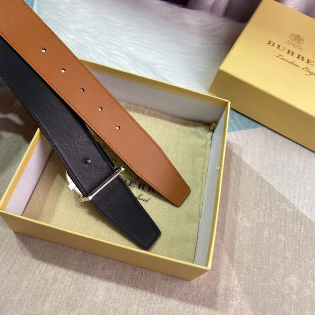 Burberry Knight marron noir tan lisse Silver-Tone TB Monogram Buckle Leather Belt 6