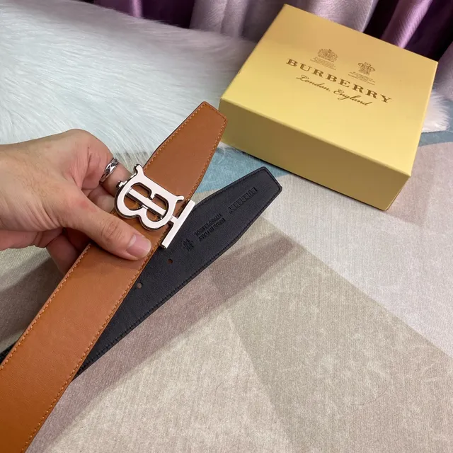 Burberry Knight marron noir tan lisse Silver-Tone TB Monogram Buckle Leather Belt 7