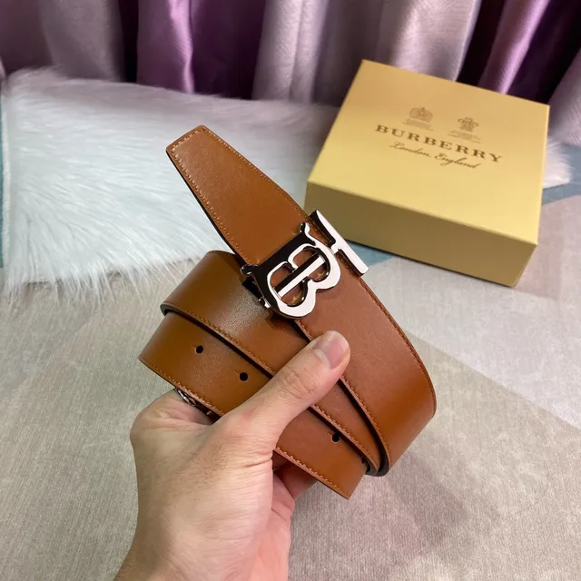 Burberry Knight marron noir tan lisse Silver-Tone TB Monogram Buckle Leather Belt 8