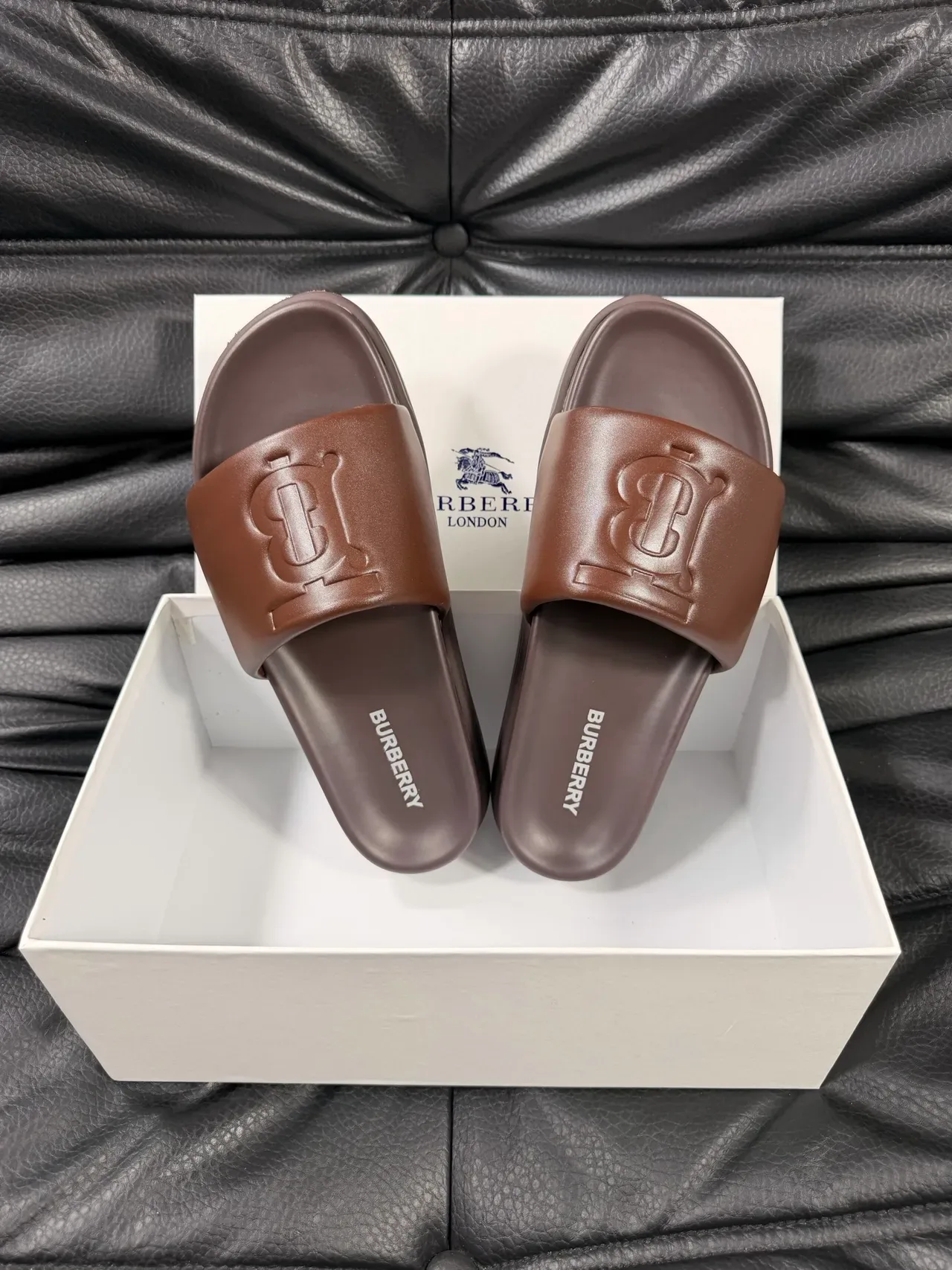 Burberry Knight Brown Monogrammed Slide Slippers 4