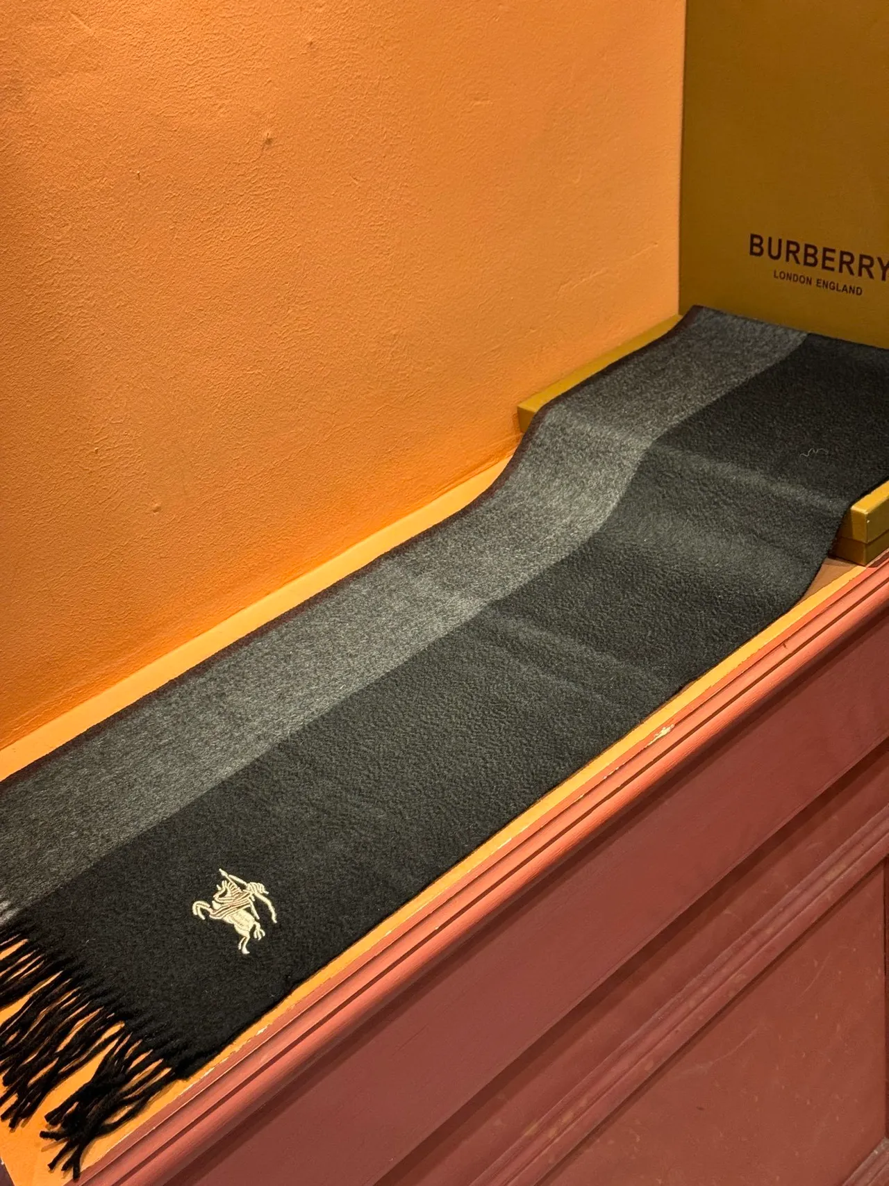 Burberry Knight Écharpe Brodée Cachemire Noire Charbon 7