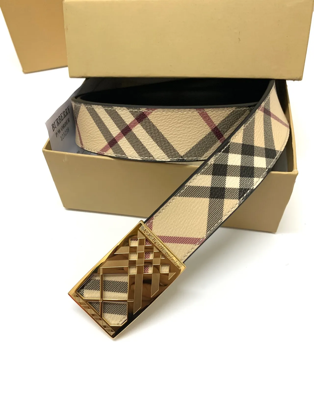 Burberry Chevalier Maison Carreaux Ceinture en Cuir Dorée 2