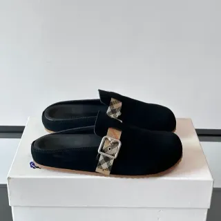 Burberry Loafer Black Beige Suede House Check Strap Loafer