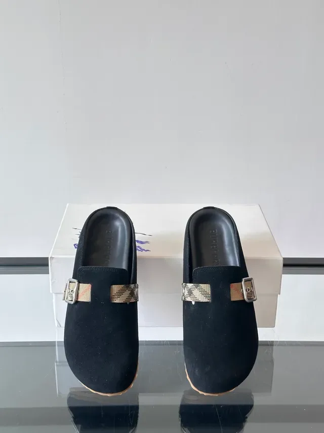 Burberry Mocassim Preto Bege Camurça Alça House Check 3
