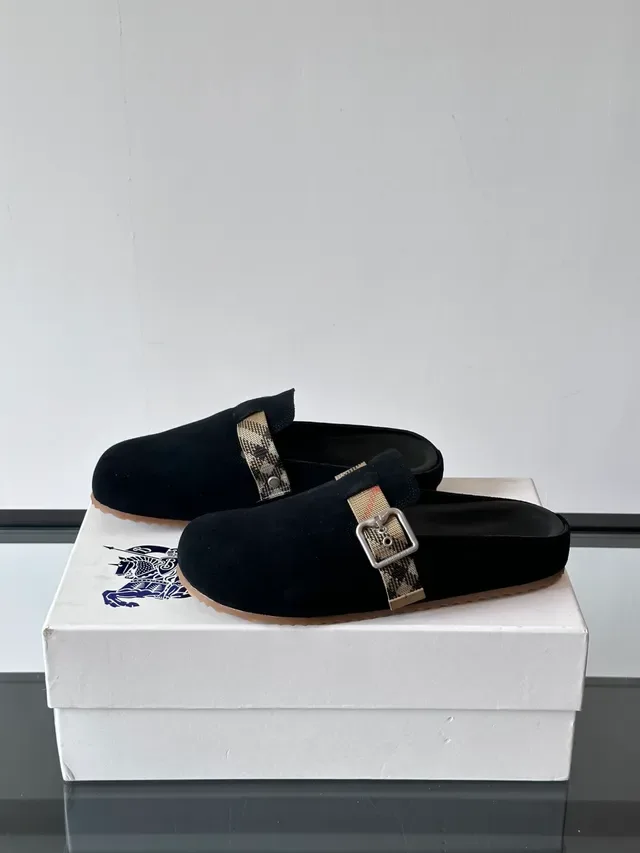 Burberry Mocassim Preto Bege Camurça Alça House Check 4