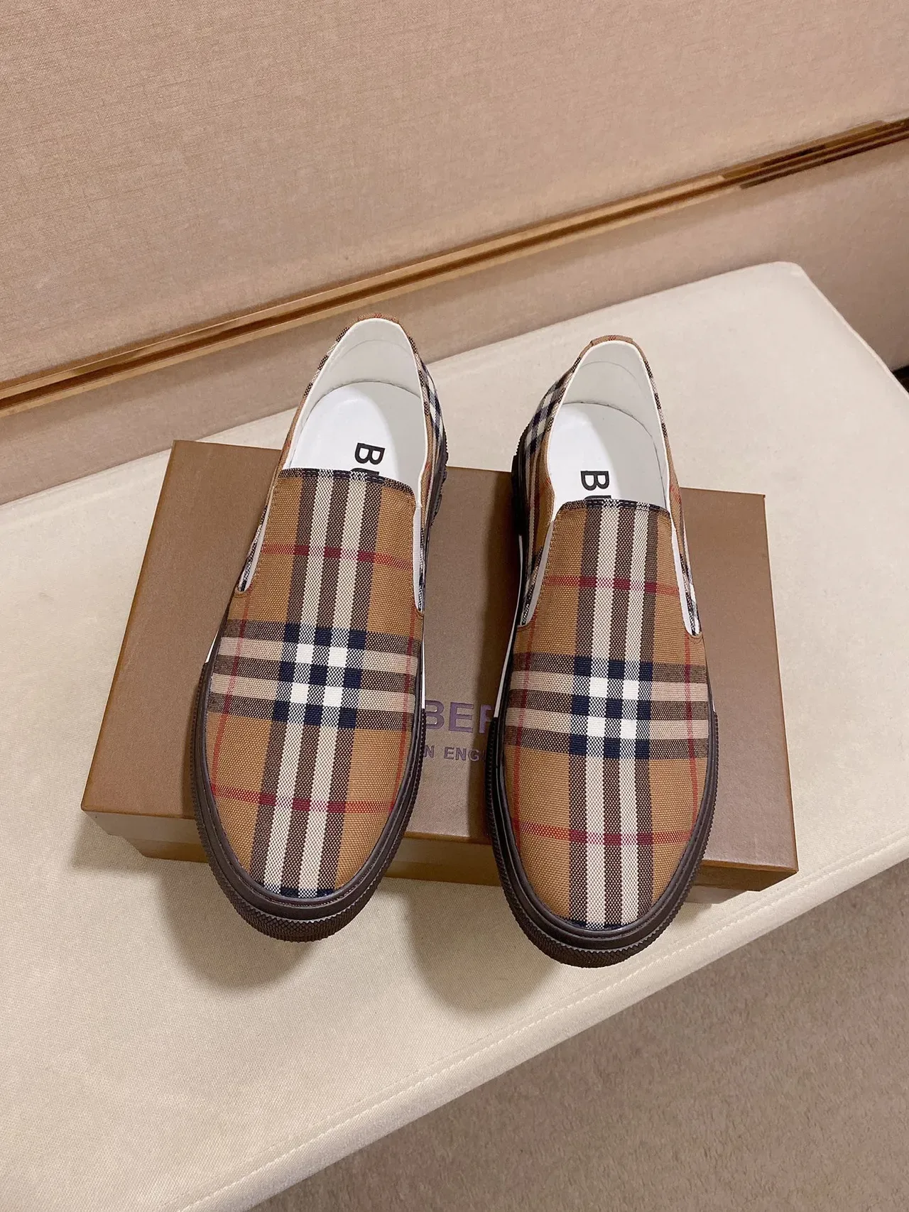 Burberry Lola Beige Brown Slip-On Platform Sole Lifestyle Sneakers 4
