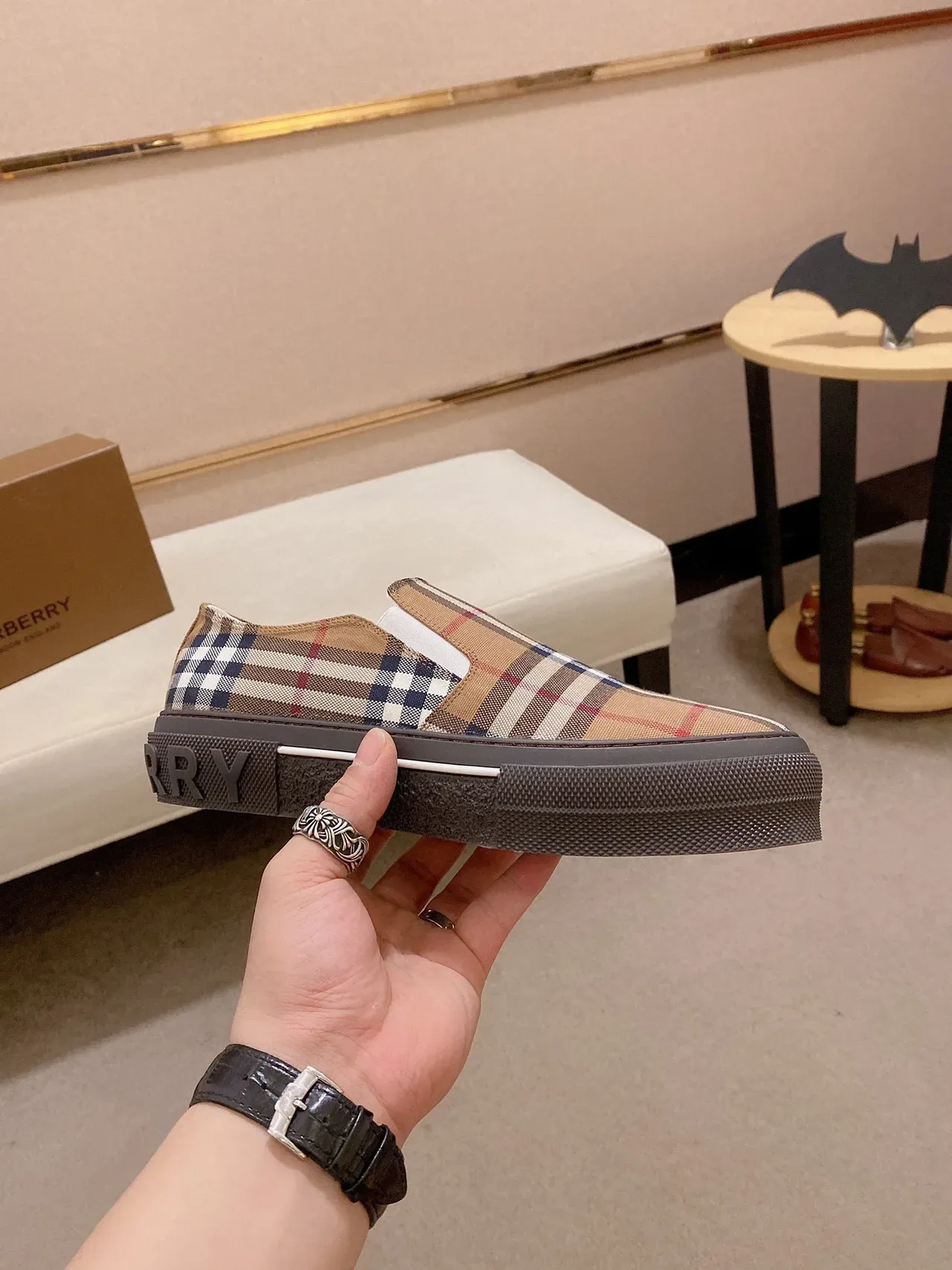 Burberry Lola Beige Brown Slip-On Platform Sole Lifestyle Sneakers 7