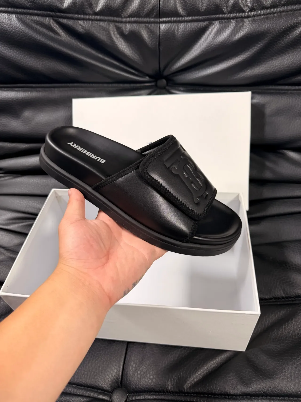 Burberry Slide Multicolor Embossed Monogram Strap Flat Rubber Sole Slippers 10