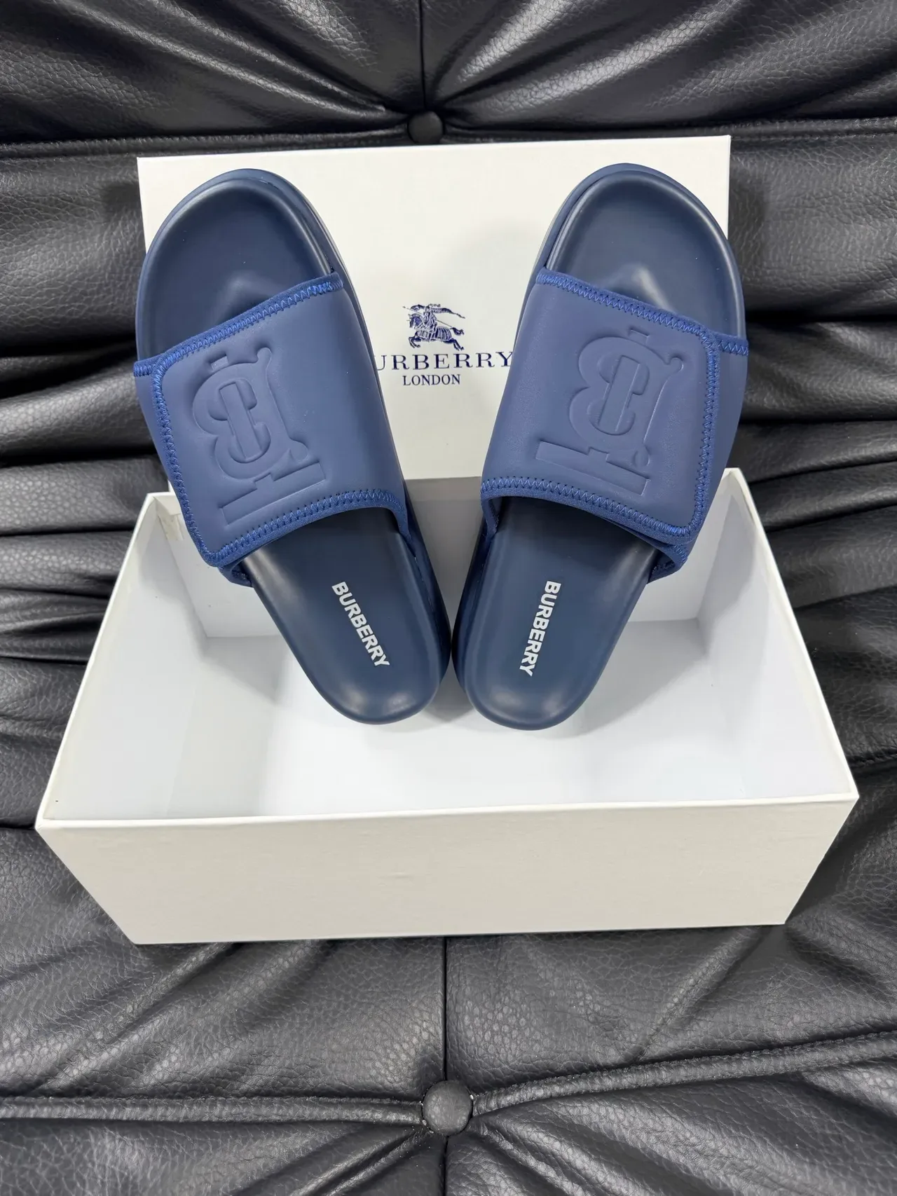 Burberry Slide Multicolor Embossed Monogram Strap Flat Rubber Sole Slippers 13