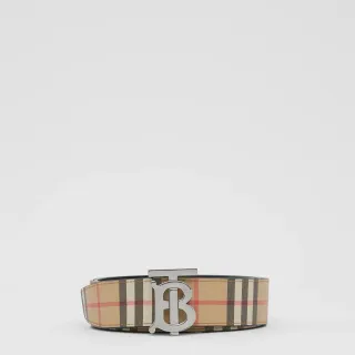 Burberry TB Belt Beige Check Canvas Leather Belt