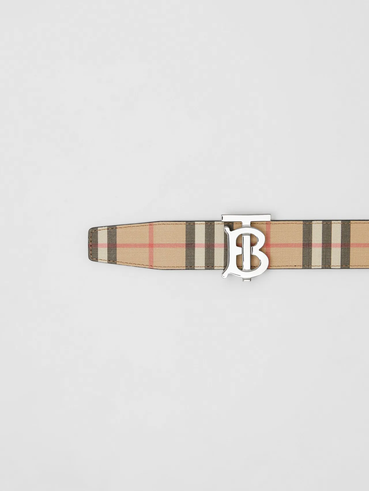 Burberry TB Belt حزام بيج مربعات قماش جلد 2
