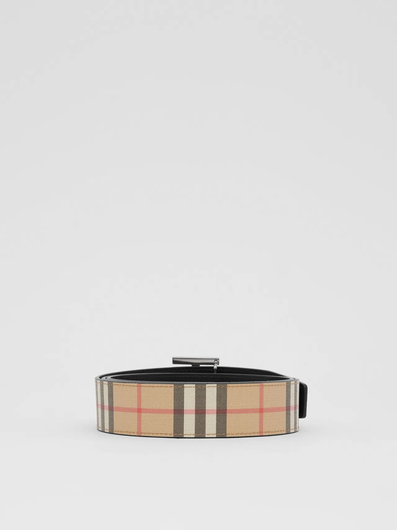Burberry TB Belt حزام بيج مربعات قماش جلد 3