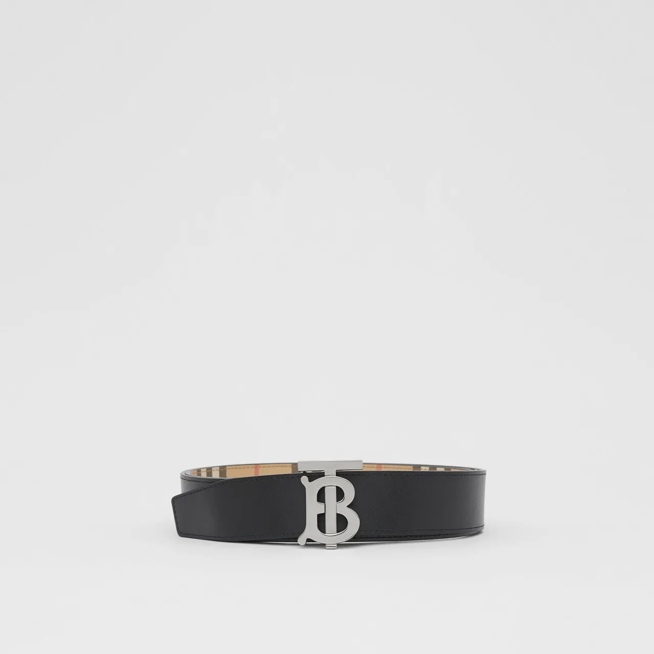 Burberry TB Belt حزام بيج مربعات قماش جلد 5