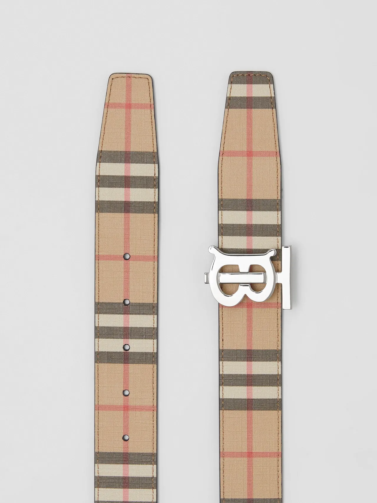 Burberry TB Belt حزام بيج مربعات قماش جلد 8