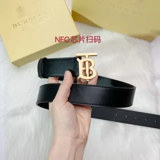 Burberry TB Belt কালো সোনালি মসৃণ মোনোগ্রাম বাকল চামড়ার বেল্ট