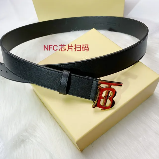 Burberry TB Belt Cinto Preto Dourado Liso Monograma Fivela Couro 7