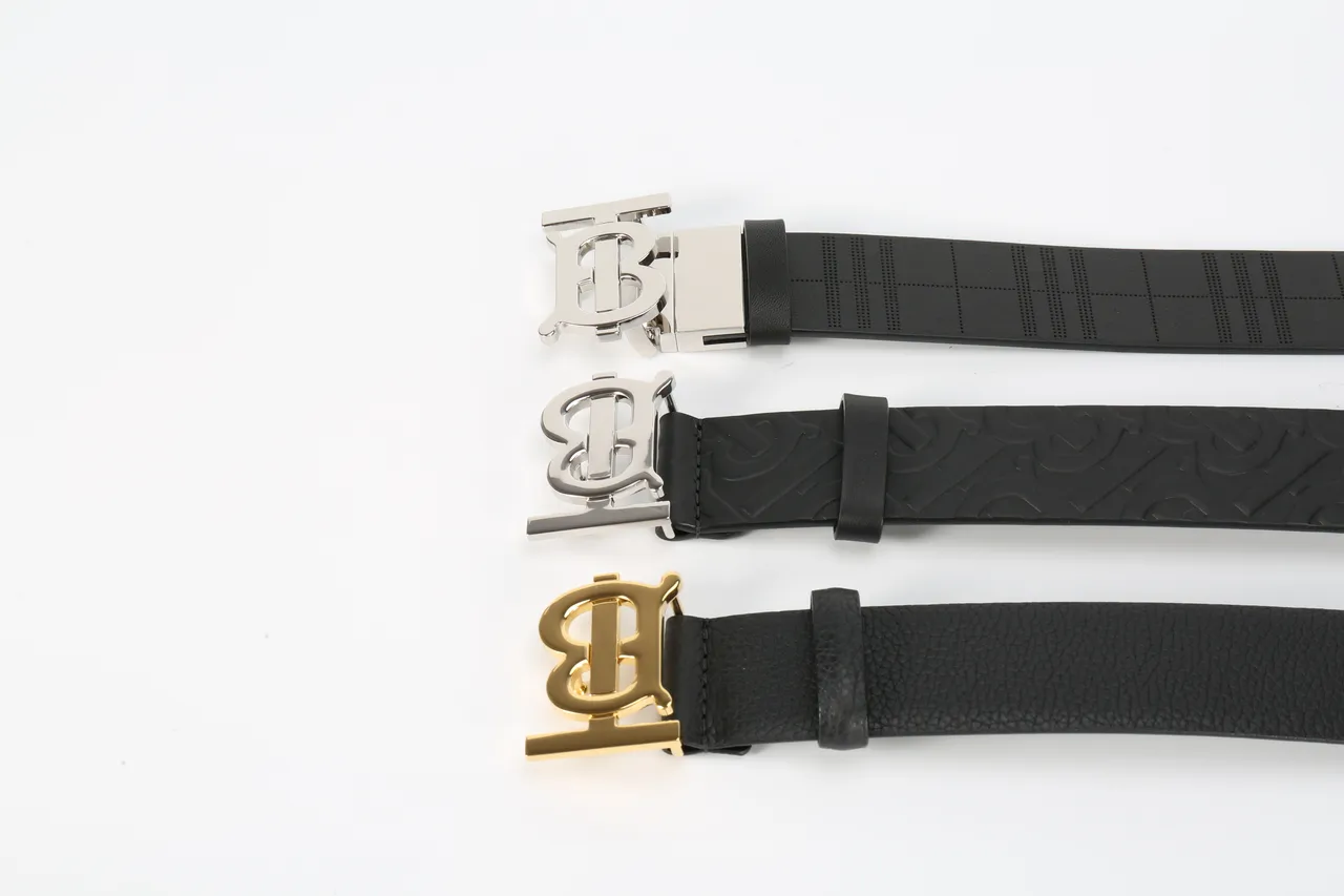 Burberry TB Monogram Perforated Check Black Leather Belt 3