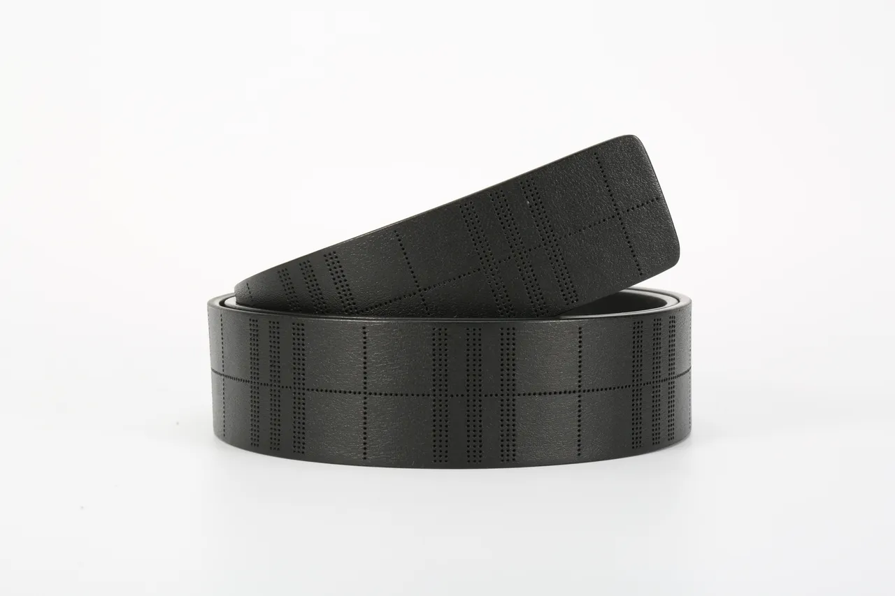 Burberry TB Monogram Perforated Check Black Leather Belt 4