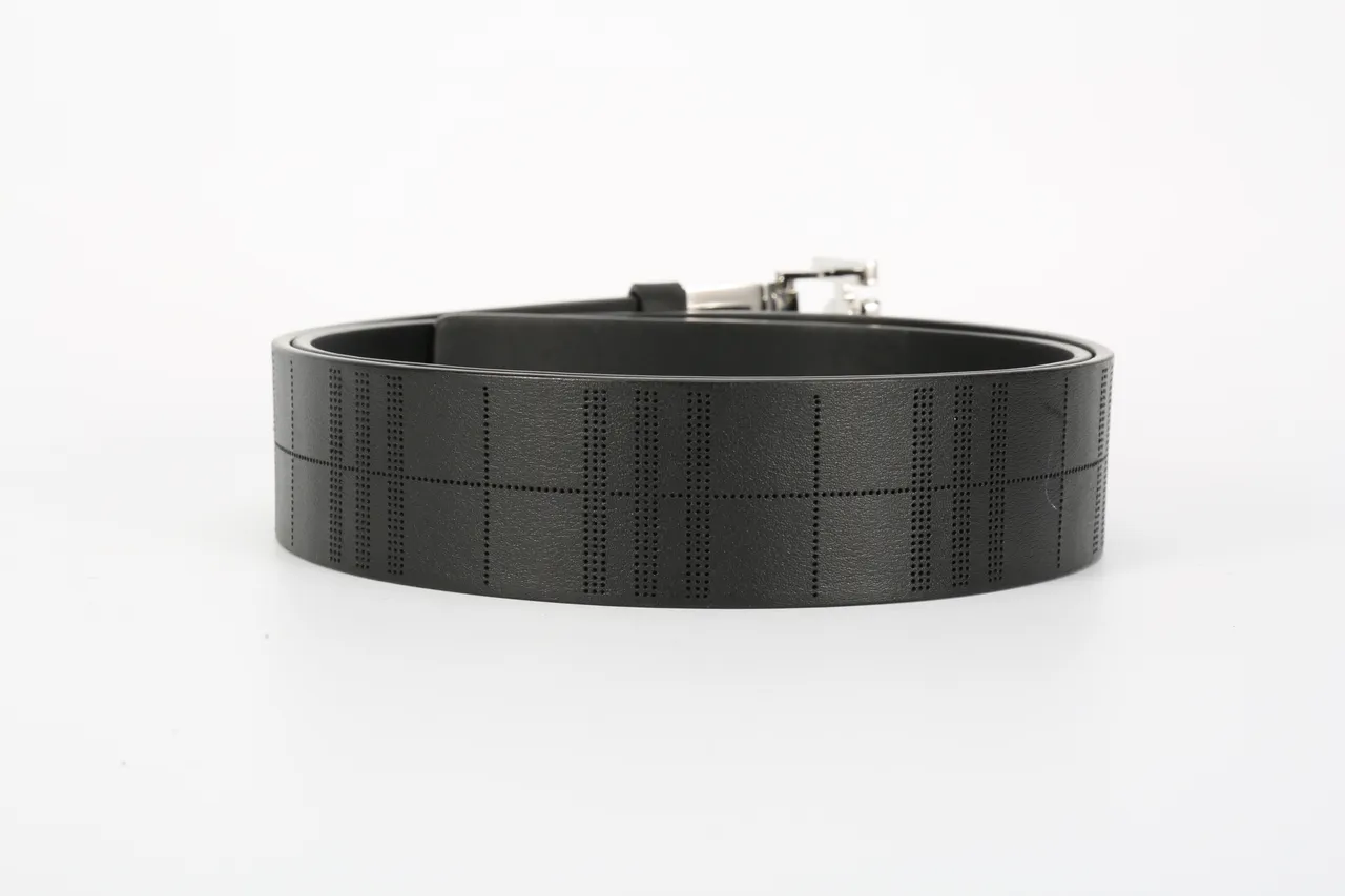 Burberry TB Monogram Perforated Check Black Leather Belt 5