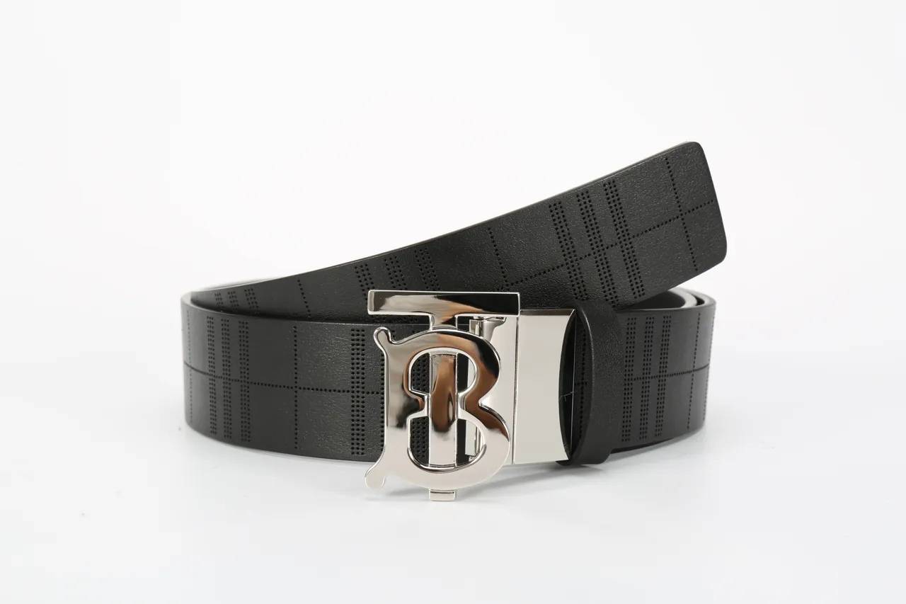 Burberry TB Monogram Perforated Check Black Leather Belt 6