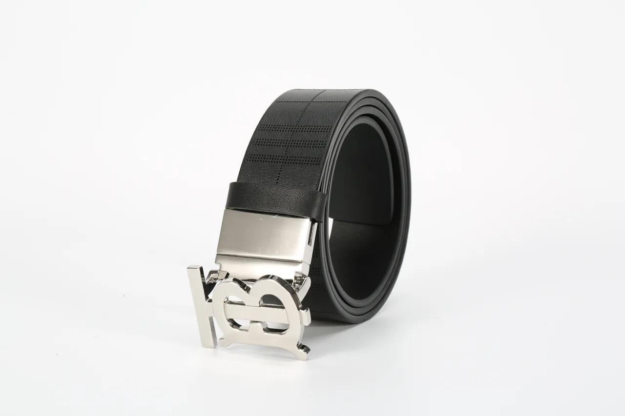 Burberry TB Monogram Perforated Check Black Leather Belt 7