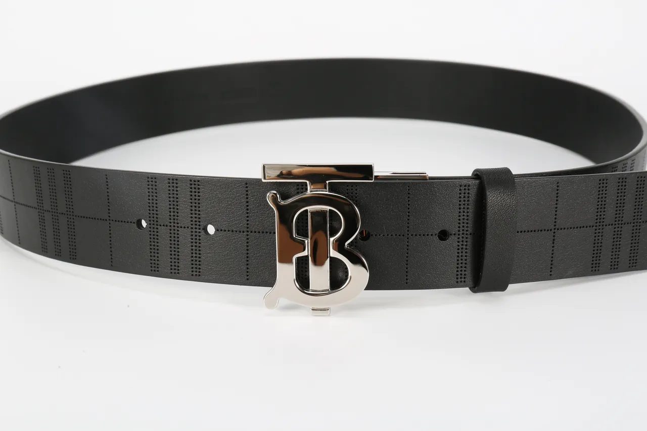 Burberry TB Monogram Perforated Check Black Leather Belt 9