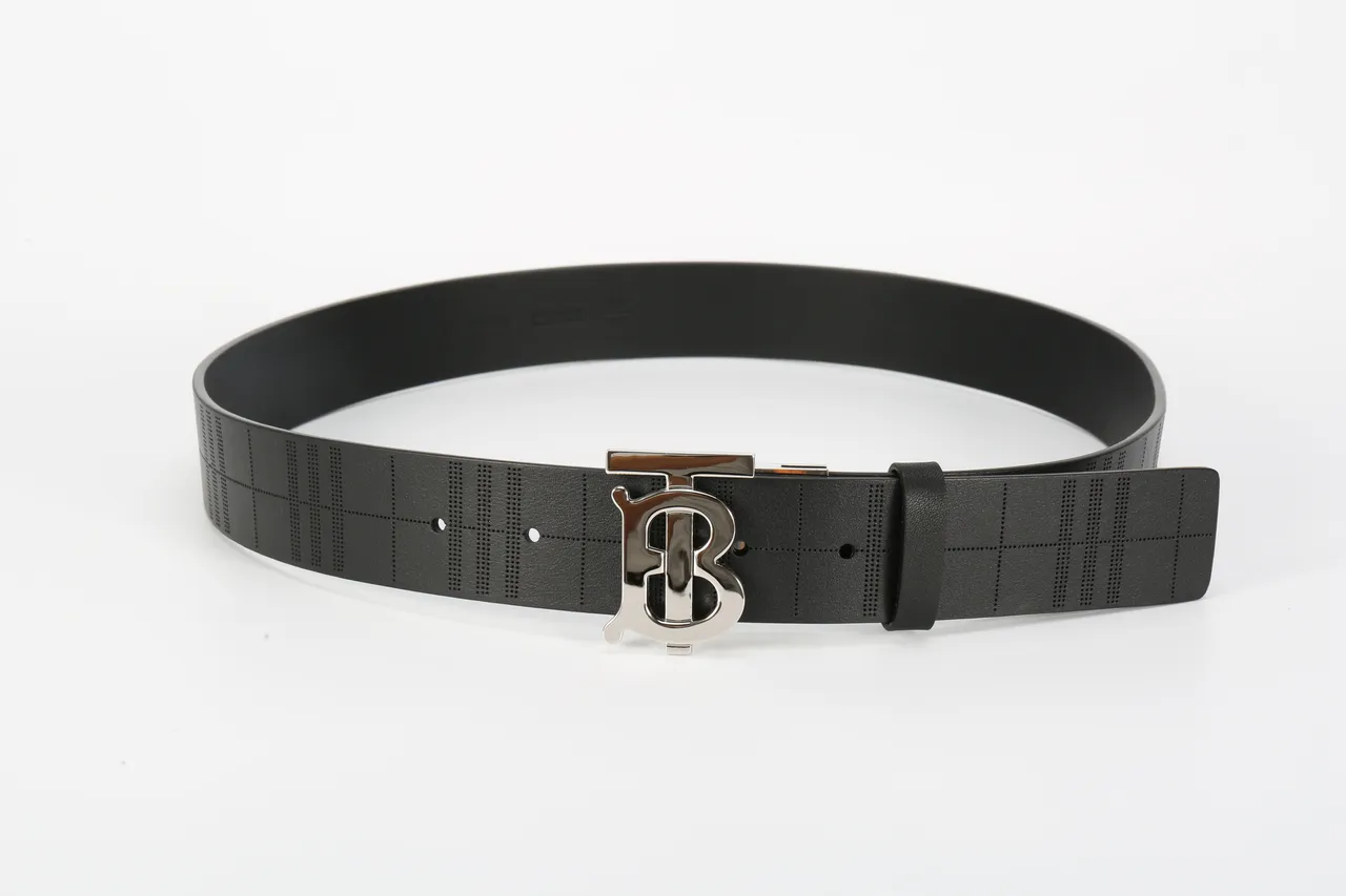 Burberry TB Monogram Perforated Check Black Leather Belt 10