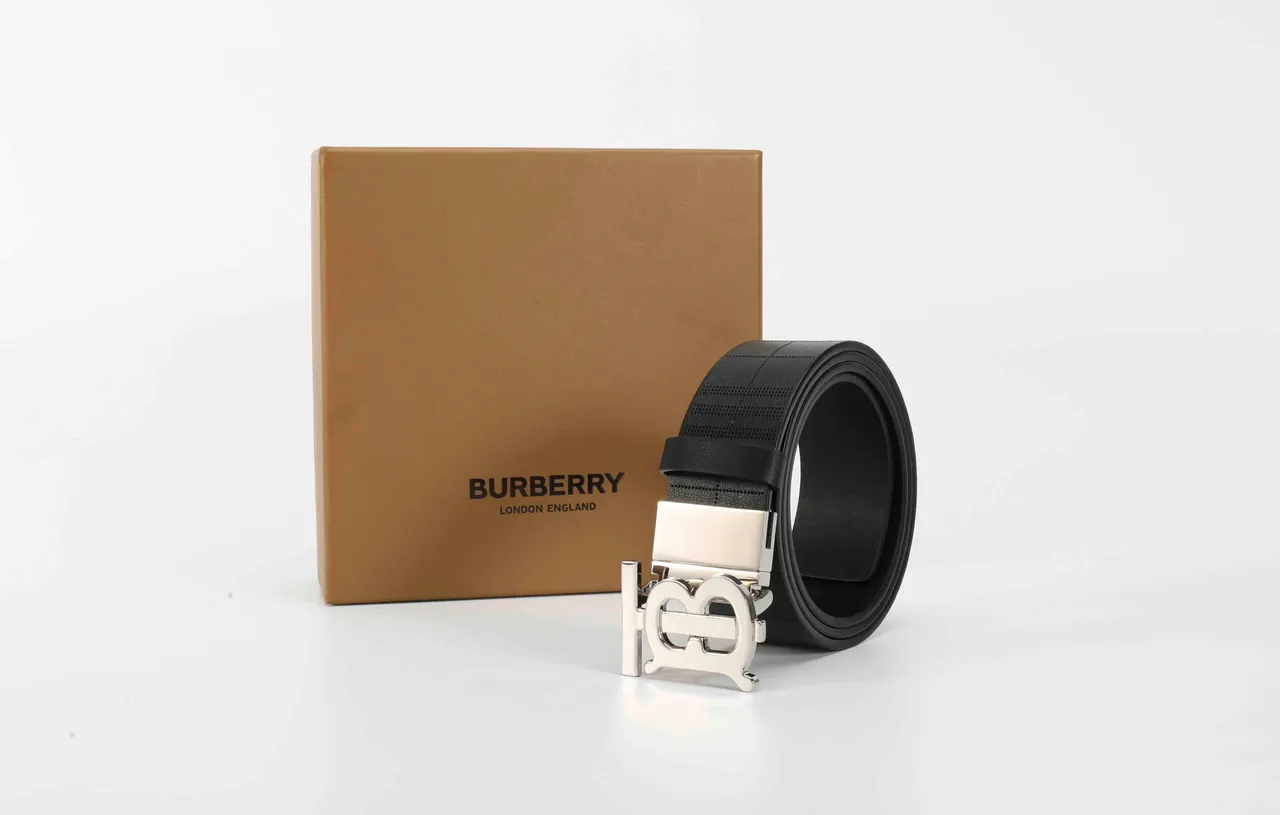 Burberry TB Monogram Perforated Check Black Leather Belt 11