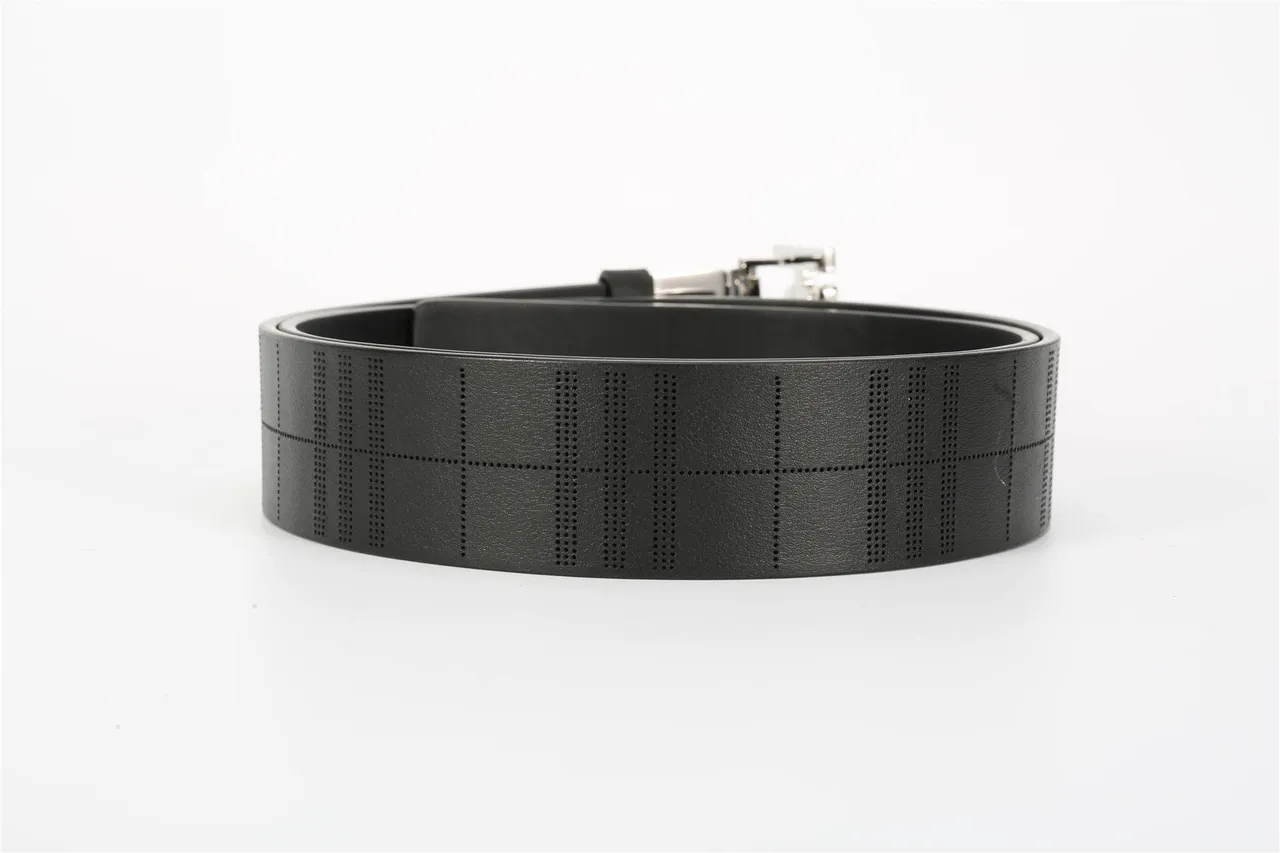 Burberry TB Monogram Perforated Check Black Leather Belt 15