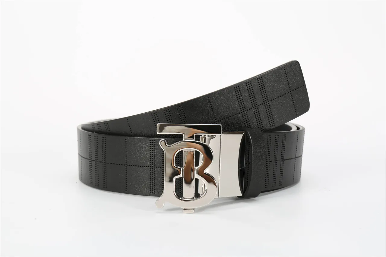 Burberry TB Monogram Perforated Check Black Leather Belt 16