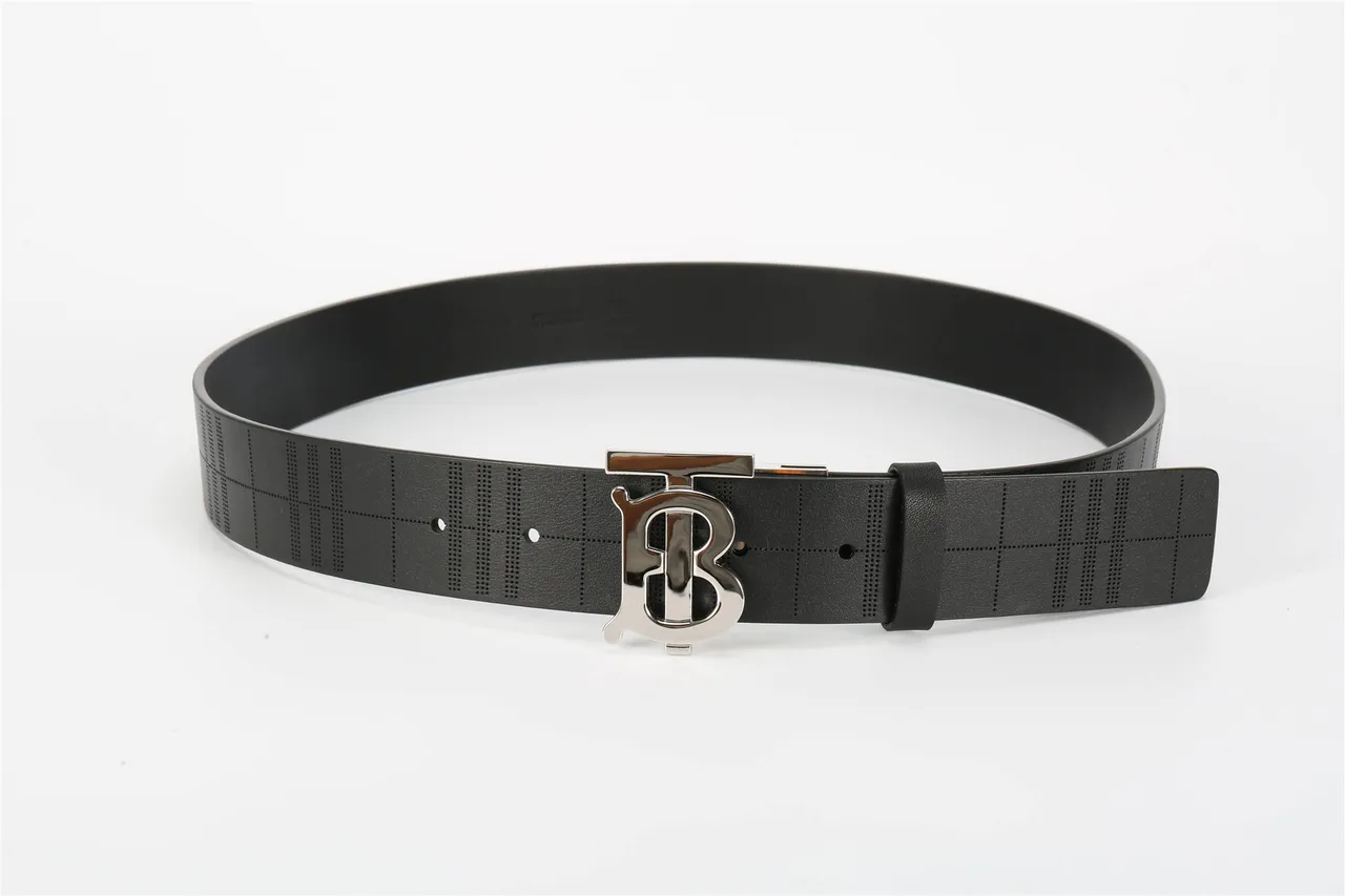 Burberry TB Monogram Perforated Check Black Leather Belt 19