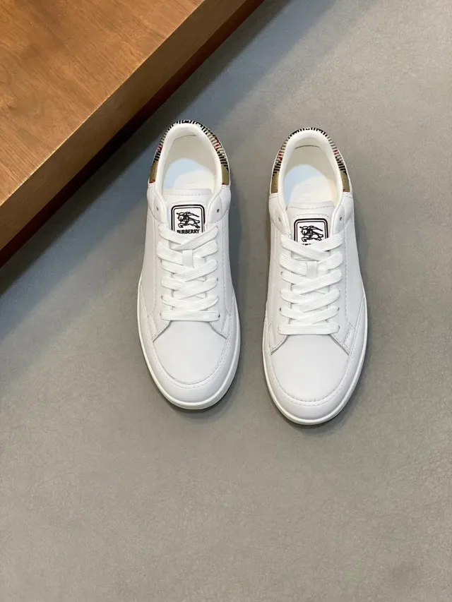 Burberry Blanc Beige Minimaliste Cuir Imprimé à Carreaux Étiquette de Talon Sneakers Lifestyle 5