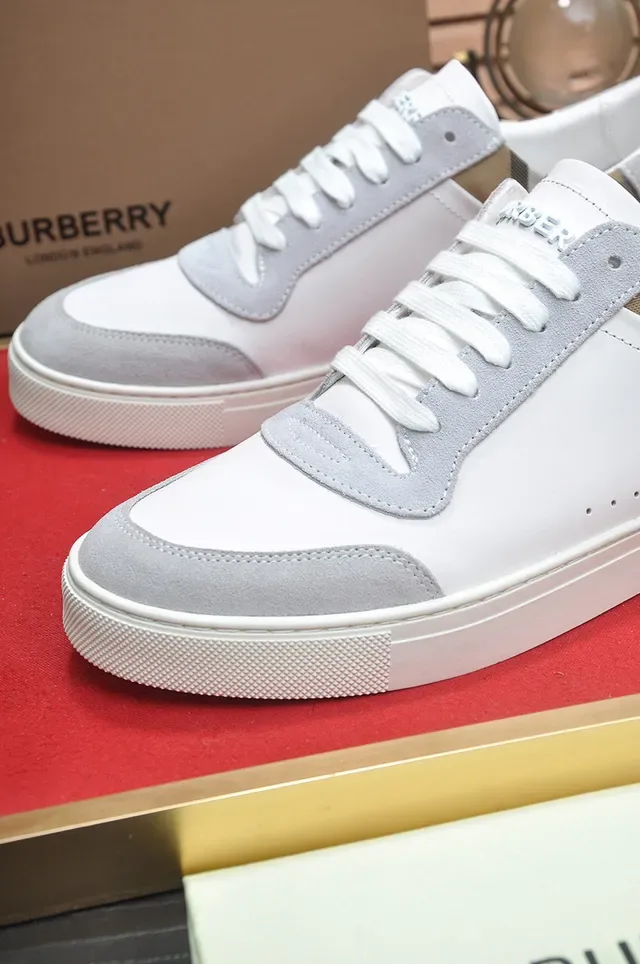 Burberry Branco Bege Couro E Camurça Superior House Check Heel Accent Tênis Lifestyle 3