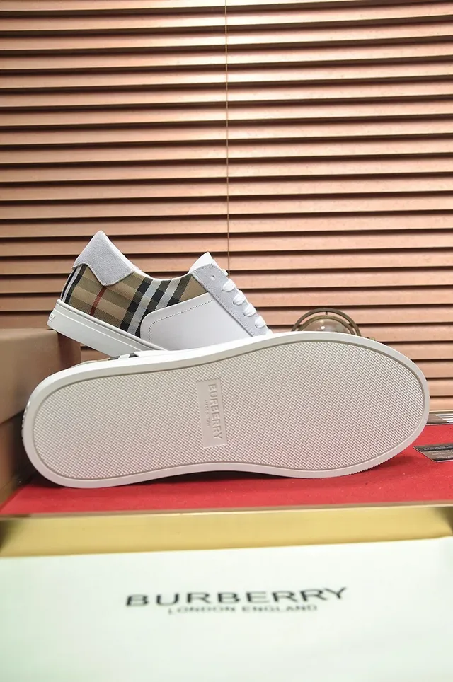 Burberry Branco Bege Couro E Camurça Superior House Check Heel Accent Tênis Lifestyle 4