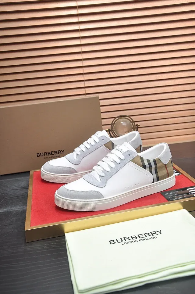 Burberry Branco Bege Couro E Camurça Superior House Check Heel Accent Tênis Lifestyle 7