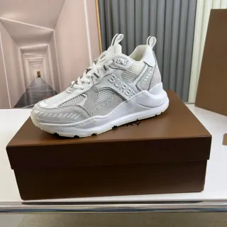 Burberry White Gray Sole Mesh And Suede-Like Paneling Chunky Sneakers