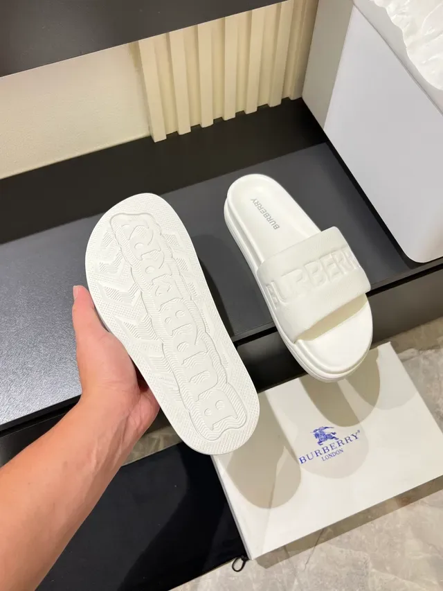 Burberry White Logo-Embossed Strap Chunky Molded Sole Slippers 4